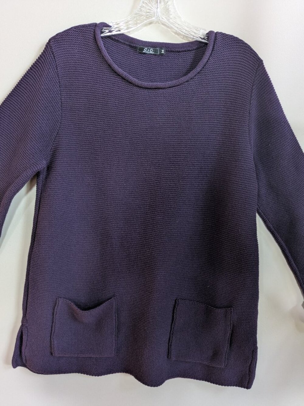 G&C united knitwear 100% cotton sweater purple w/pockets made in USA size M #664